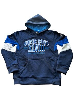 NFL Team Apparel Kids Super Bowl XLVIII Hoodie Embroidered Patch Blue Size 8